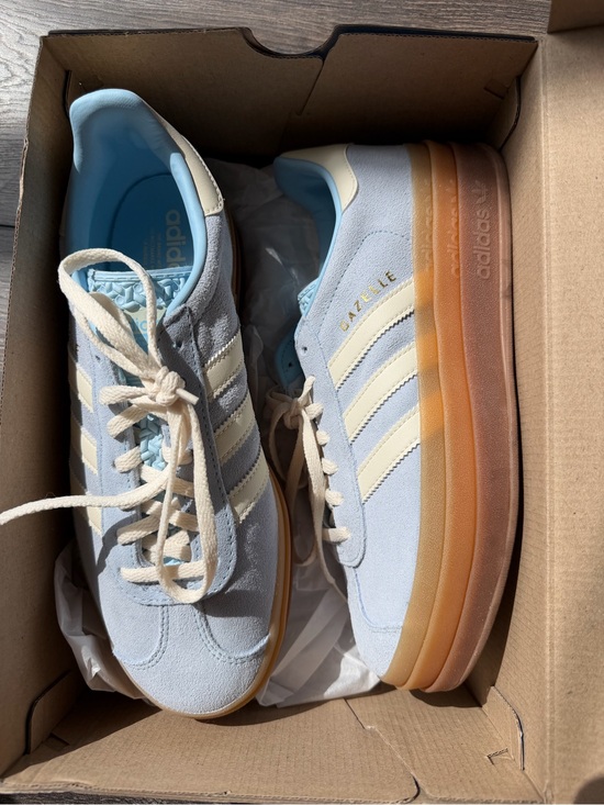 adidas Other - NEW Adidas Gazelle Platform Sneakers - Light Blue/Cream with Gum Sole